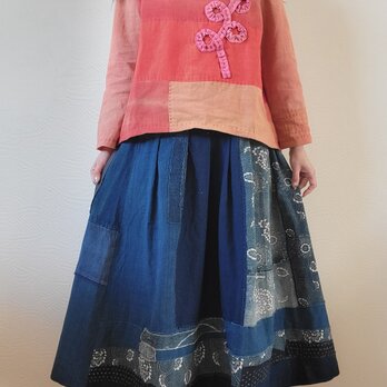 着物リメイク　古布　手作り　型染め　BORO スカートの画像