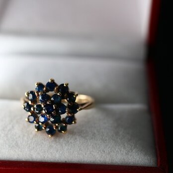 英国 ビンテージ ゴールド リング 指輪 レディース 天然 コランダム サファイヤ 純金率 宝石 ジュエリー 375 J63の画像