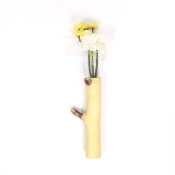 【温泉流木】珍しい黄色い枝流木の小さな壁掛け一輪挿し・花器 花瓶 流木インテリアの画像