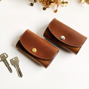 チョコブラウンのファスナーポケット付きキーケース　（イタリアンレザー　IBIZA使用）　選べるキー金具色　の画像