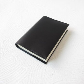 文庫本サイズ対応・ゴートスキン・一枚革のブックカバー・ブラック・0694の画像