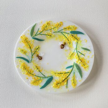 春を彩るミモザの絵皿　フュージングの画像