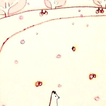 「桜の季節」イラスト 原画　※木製額縁入り（インチサイズ）北欧インテリア