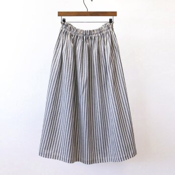【即納】播州織 綿麻 ロングスカート（ ストライプ ）リネン 麻 紺 ネイビーの画像