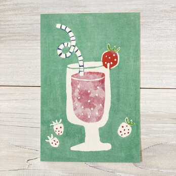 ポストカード2枚セット・型染め「苺ミルク」の画像