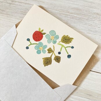 封筒付きミニカード「苺摘み」・水彩の画像
