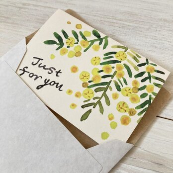 封筒付きミニカード「ミモザの花」・水彩の画像