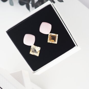2WAY / ピンクオパール12㎜ピアス＆シトリンキャッチ / 送料無料の画像