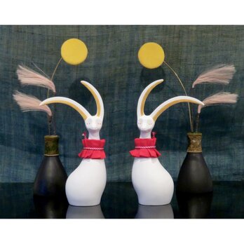 玄関飾り 白福兎（2体1セット）の画像