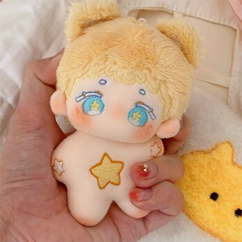 星の黄比 10CM ぬいぐるみ 無属性 着せ替え人形 コットンドール 星の刻印 黄色の毛の獣耳 青い星の目 綿人形の画像
