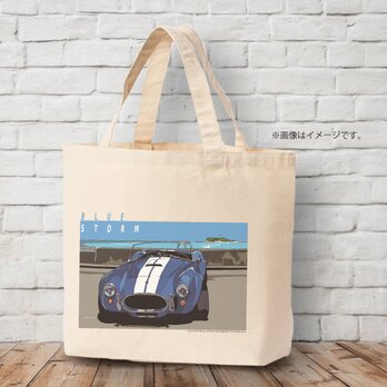 トートバッグ　湘南イラスト「BLUE STORM」（江ノ島と七里ヶ浜駐車場のコブラ）の画像
