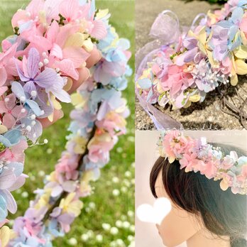 成人式　卒業式　結婚式　花冠　花かんむり　紫陽花の花冠　振袖　袴　和装　ウェディング　色打掛　白無垢　婚礼　OHANAの画像