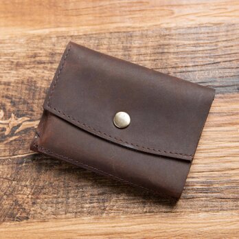 カードサイズの小さい財布 三つ折り ミニ財布 本革 レザー ミニマム ミニウォレット ブラウン HAW008の画像