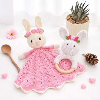 ⭐︎ お買得セット⭐︎あみぐるみ 編みぐるみ うさぎ ラトル 出産祝い 女の子 男の子  おもちゃ 子供 誕生日 孫