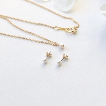 ー Minimalism ー 極小パールのピアス＆ネックレスセット｜淡水真珠 小粒 上品 フォーマル対応 14Kgf