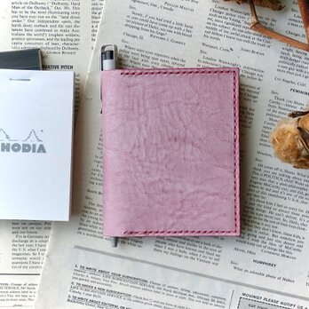 イタリア革のメモ帳カバー／A7サイズ／ロディアNo.11／横型／ベビーピンクの画像