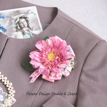モーブピンクのダリアと薔薇のコサージュ　モーブピンク　造花　コサージュ　髪飾り　入学式　卒業式　セレモニー　フォーマルの画像