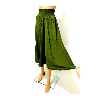 ❤楽ちん❤綺麗なスカートシルエットで軽やか心地のリラックス美脚キュロットパンツ◎1サイズで7～13号の方に対応:緑色モスグリーンの画像
