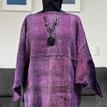 さをり織り　紫系　着物スリーブセーターの画像