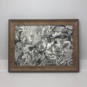 「無題」線画イラスト（原画）額縁入りの画像