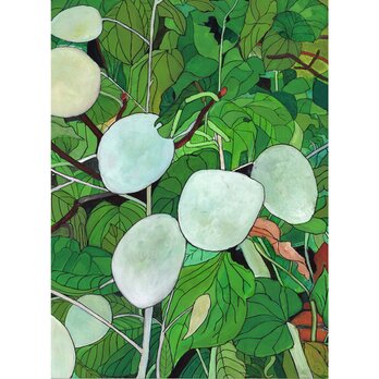 イラスト「白と緑の葉っぱ」原画の画像