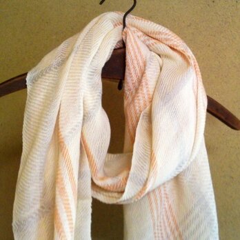 手織り 大判コットンストール２　オレンジストライプ
