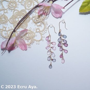 *桜酔Ⅱ*艶やかな桜をイメージしたスピネルのアシンメトリーピアス