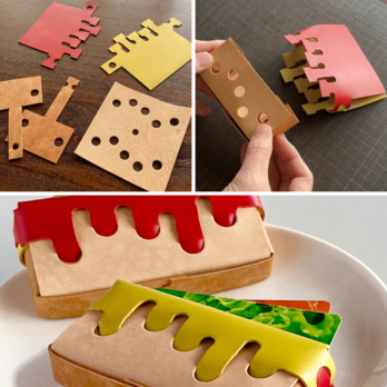 手作りキット│名刺・カード入れ【とろ〜りサンドVer.】革 カット済 道具不要 器用じゃなくても作れますの画像
