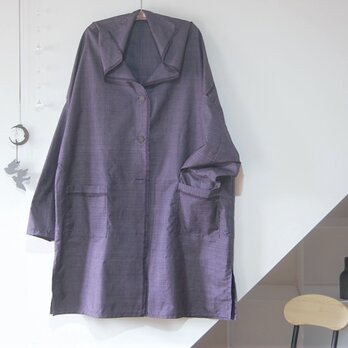 展示品　大島紬　深紫いろのライトコート　着物リメイクの画像