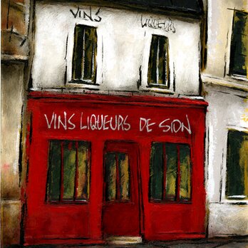 風景画 パリ 油絵「通りのワイン屋」の画像