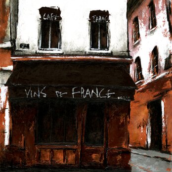 風景画 パリ 油絵「街角のカフェ」の画像