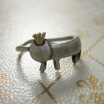 王様になったステネコくん ( 猫 ねこ キャット 王冠 指環 指輪 ゆびわ スターリングシルバー 925 刻印 名入れ )