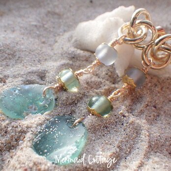 Seaside Romanglass Earrings☆ローマングラス☆一点物の画像