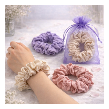 プレゼントにも◎髪をすっきりまとめたい全ての方へ！ブレスレットとしても使用できるコットン綿素材の手染めのムラ染めシュシュ