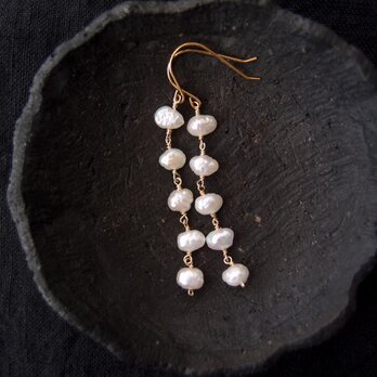 【K14gf・受注制作】Round Pearl × Chain／パールスウィングピアスの画像