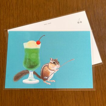 ポストカード：リスとクリームソーダの画像