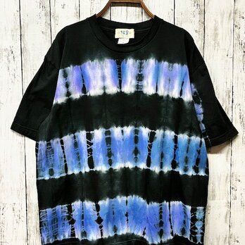 タイダイ染め　ビッグシルエット Tシャツ　Mサイズ　ブラック×ブルー　グランジボーダー　Hippies Dye HD18-93の画像