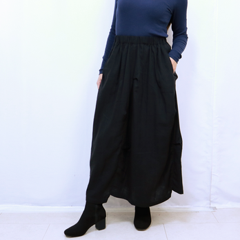 ダブルガーゼの変わりロングスカート、ブラック、フリーサイズの画像
