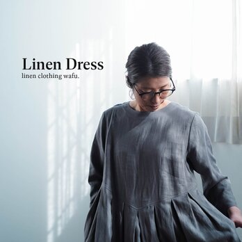 【wafu】Lサイズ / Linen Dress 鍵盤タックワンピース / 鈍色(にびいろ) a013o-nib1-lの画像