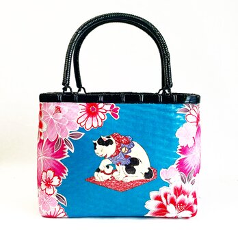 一閑張りバッグ中袋付き　『猫と花々』　浮世絵仕上げの画像