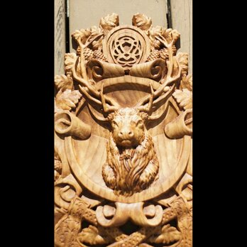 木彫レリーフ ≪鹿＝Deer≫ 参次元彫刻の画像