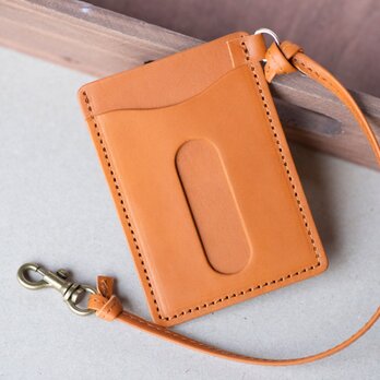 レザーパスケース　国産牛革　定期入れ　キャメル　ストラップ付き　apo-08hn