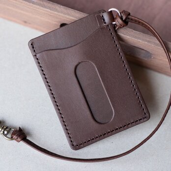 レザーパスケース　国産牛革　定期入れ　チョコ　ストラップ付き　apo-08hn