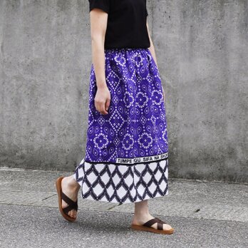 アフリカ布のギャザースカート（ カンガスカート ）鮮やかな色彩 サッシュベルト付き