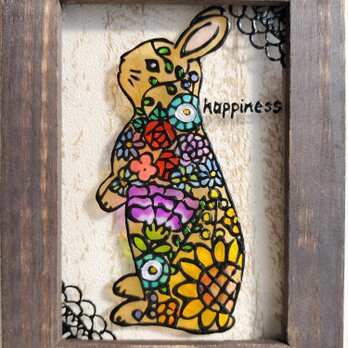 送料無料*ステンドグラス風*ウサギ･花模様･ハンドメイド♪の画像
