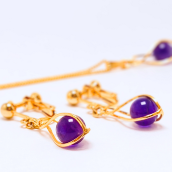 ラス1 8mm 神秘的 アメジスト/紫水晶  K18GP イヤリング - スパイラル