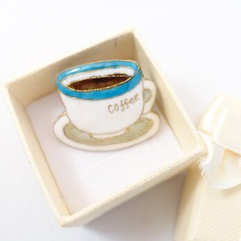 コーヒーカップの七宝焼ピンブローチ（ピンバッジ）の画像