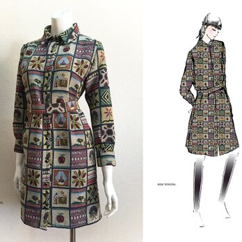 【1点もの・デザイン画付き】ゴブラン織りシャツ型コートワンピース（KOJI TOYODA）の画像