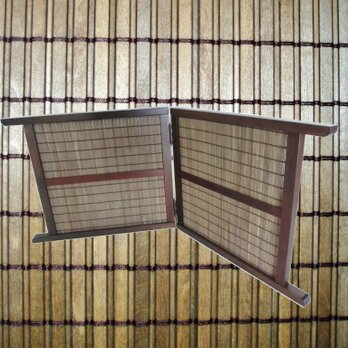 ミニ 屏風 A型 ダークブラウン木簾 折りたたみ式 ２連 和屏風 　の画像