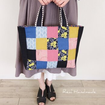 [予約販売] リネンとミモザ刺繍パッチワークＢＡＧの画像